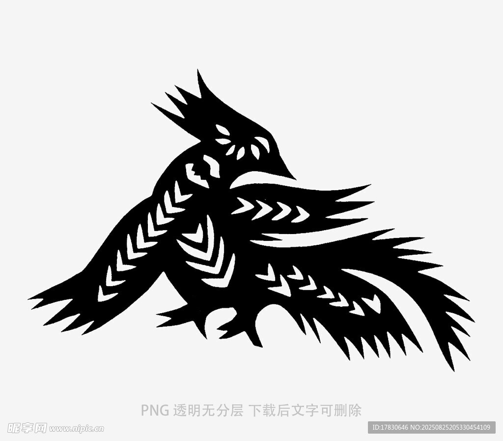 传统剪纸风的神秘飞鸟