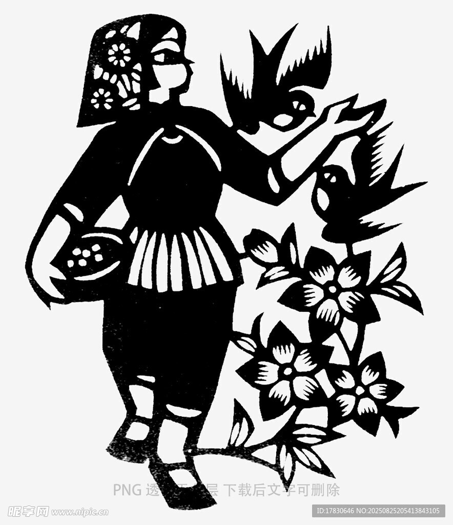 苗族女子与花鸟剪纸艺术