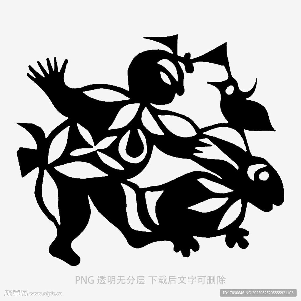 儿童与兔的剪纸艺术形象