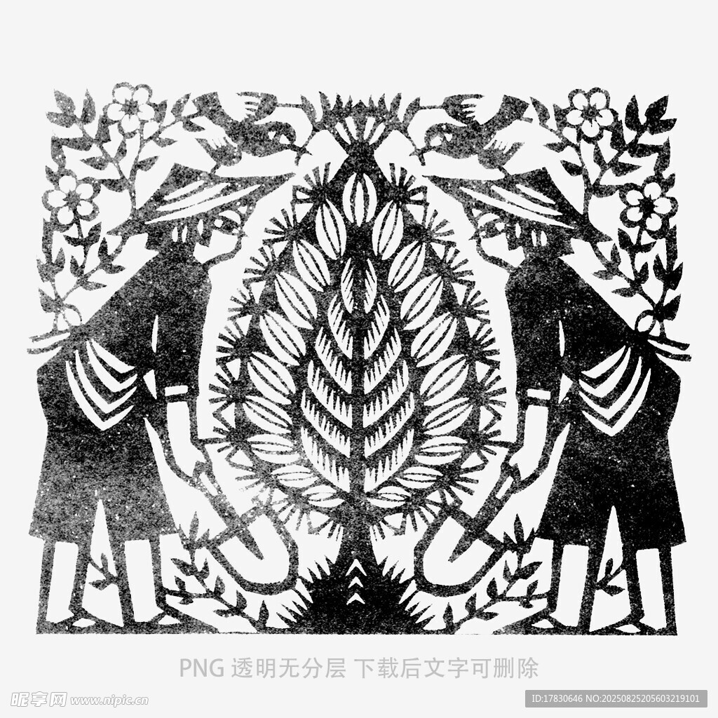 传统植物主题黑白剪纸艺术