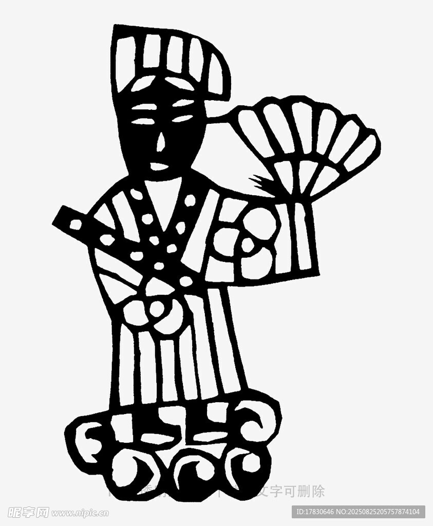 古代持扇人物剪纸形象