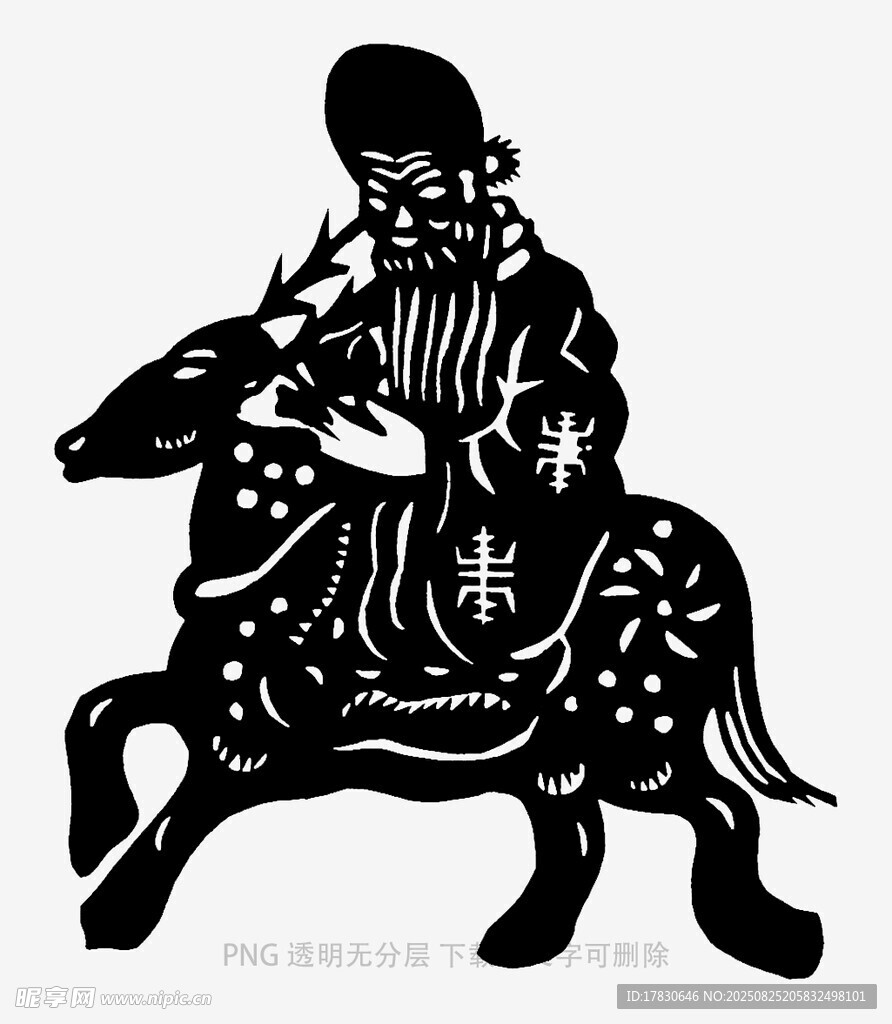 骑鹿老神仙剪纸形象