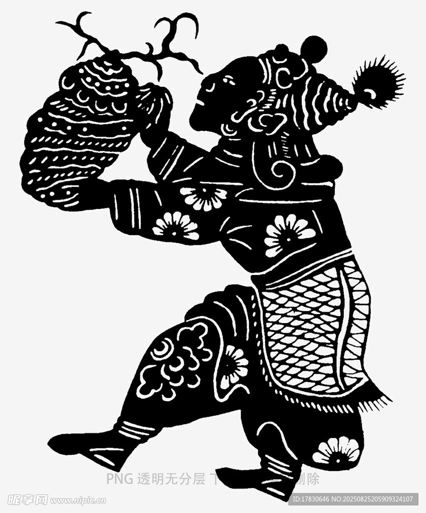 传统剪纸风格的劳作人物