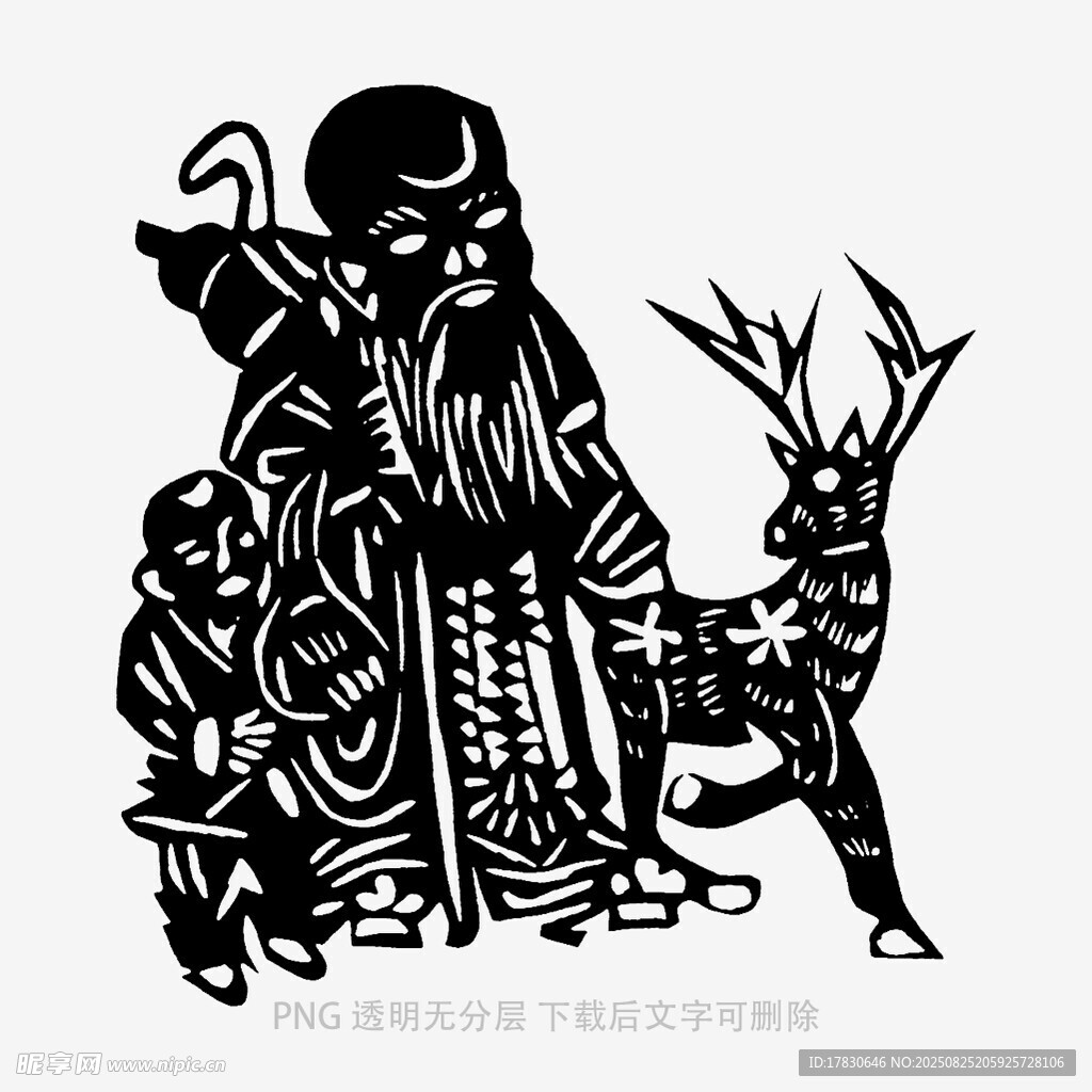 寿星与鹿剪纸艺术形象