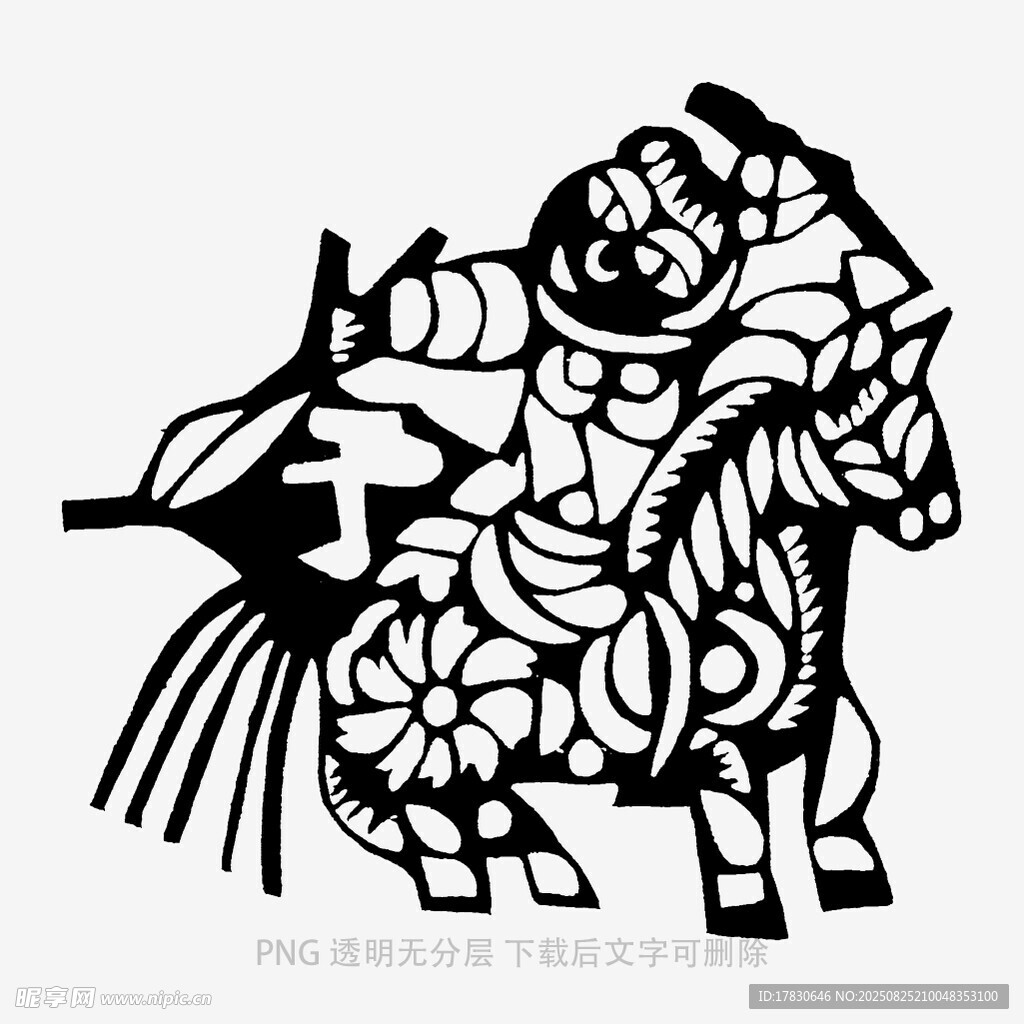 传统剪纸风格的生肖马图案