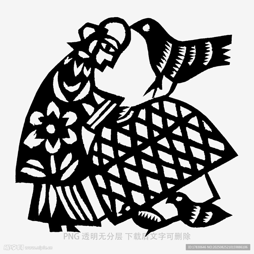 女子与飞鸟剪纸艺术作品
