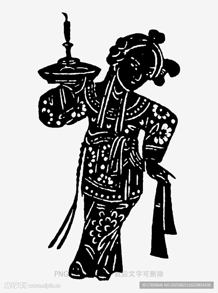 古代侍女烛台造型剪影