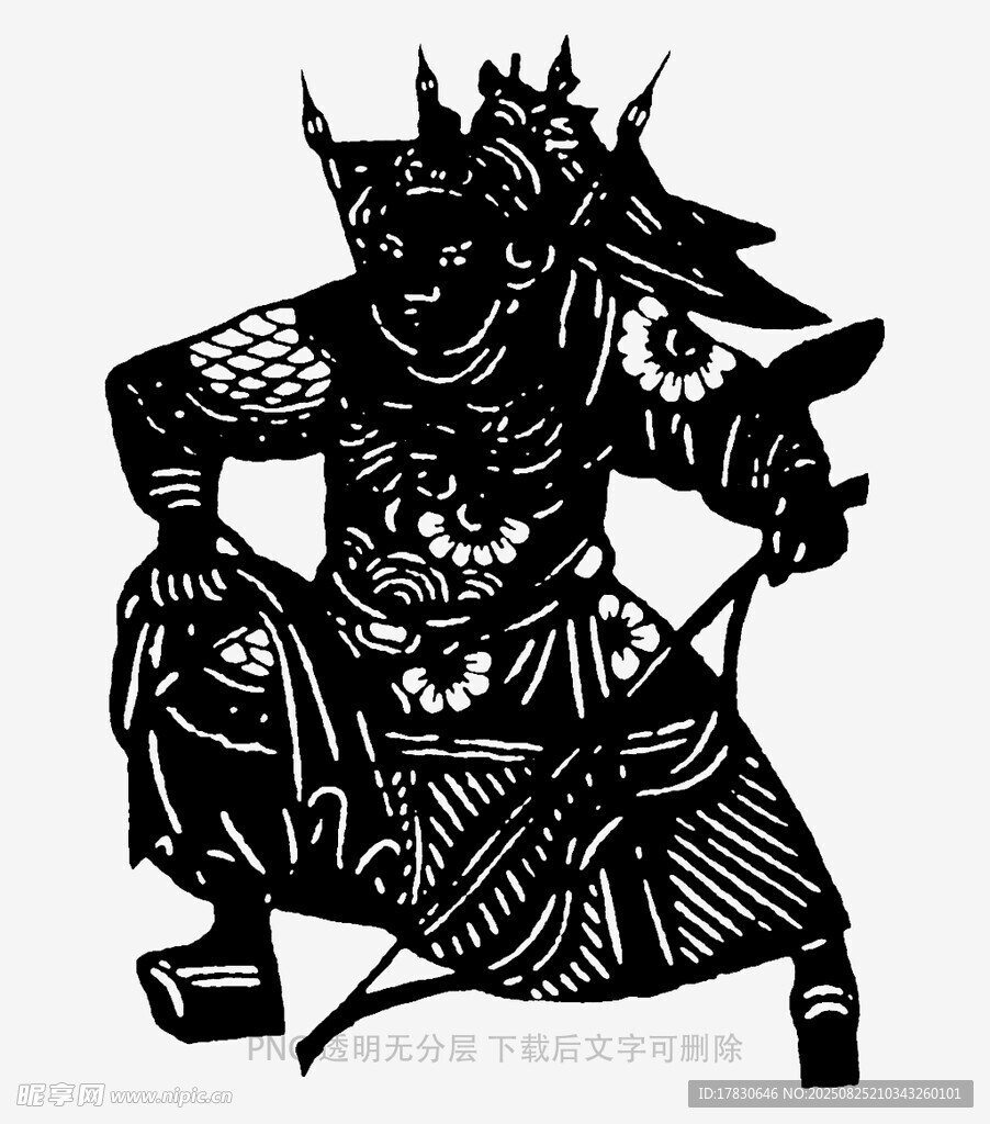 传统剪纸风格的古代武将形象