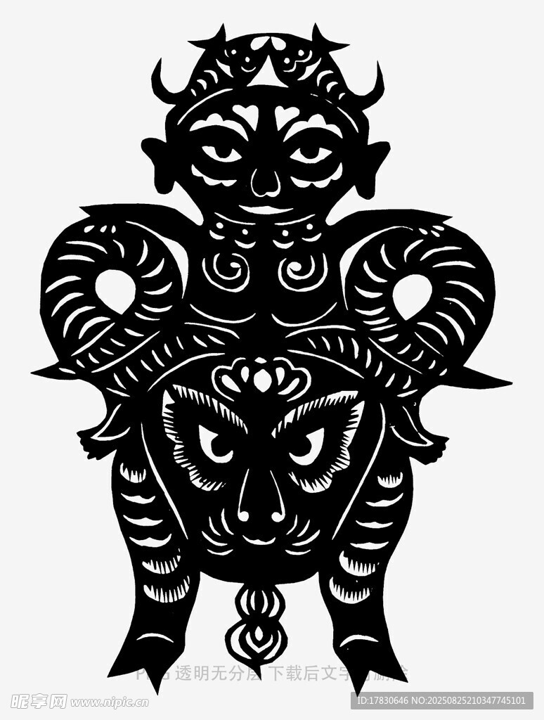 神秘图腾式三头羊形图案