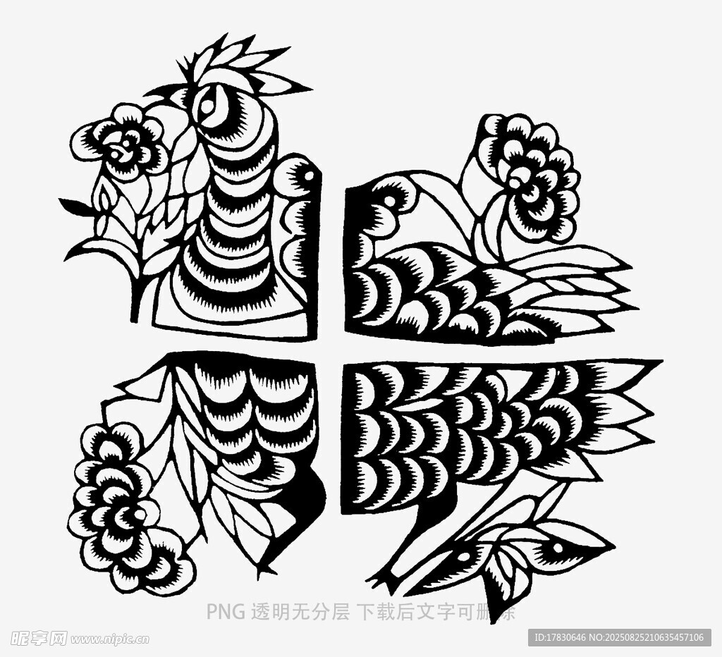 黑白花鸟图案艺术设计
