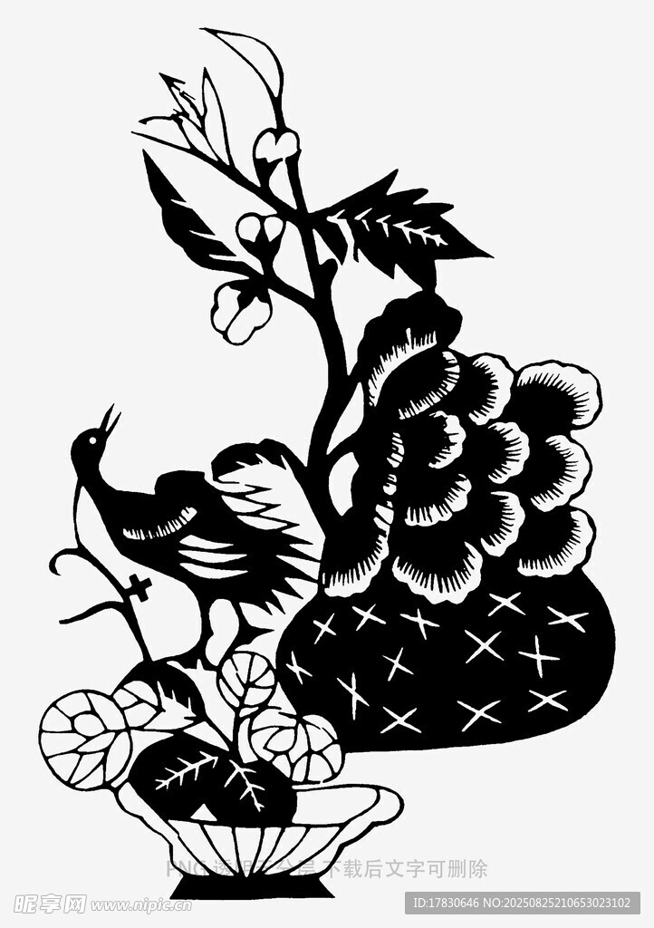 传统剪纸风花鸟图案设计
