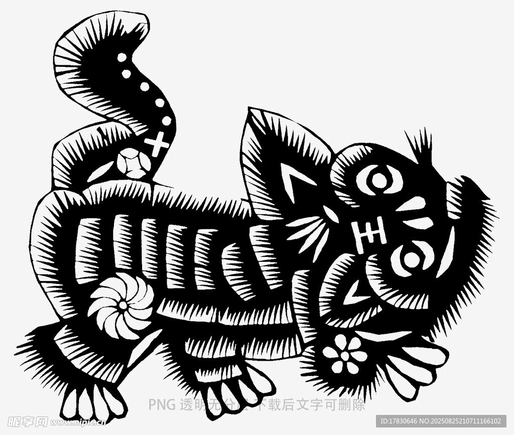 传统剪纸风格的可爱黑猫
