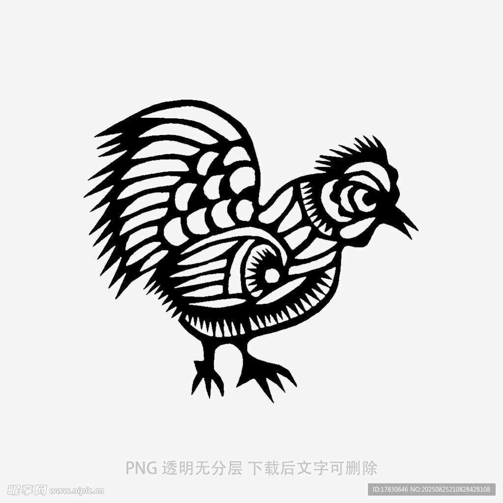 传统风格公鸡剪纸图案
