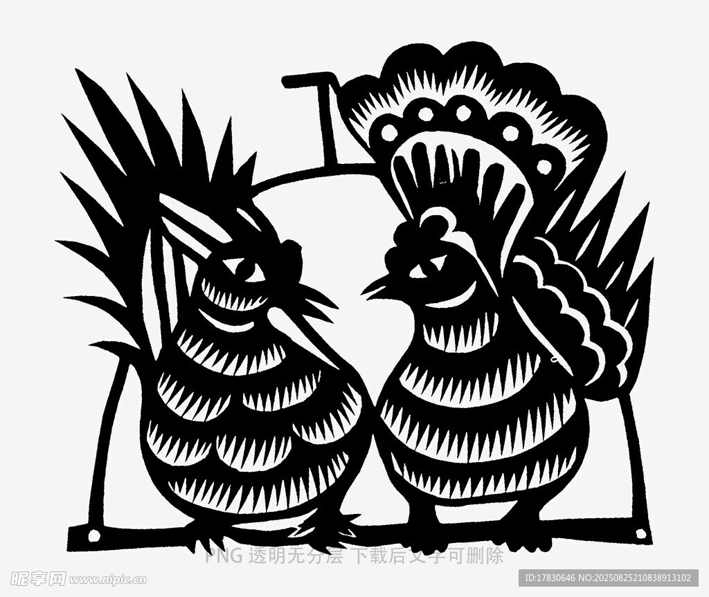 双鸡剪纸图案