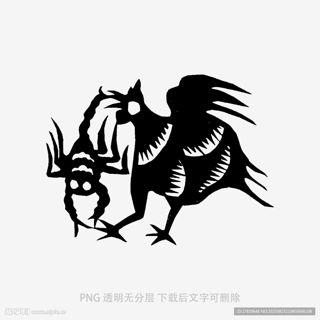 公鸡捉虫剪纸图案