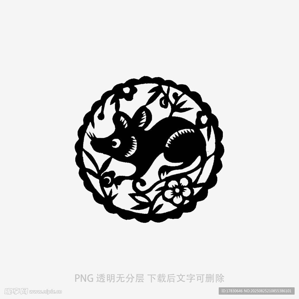 圆形剪纸风鼠元素图案