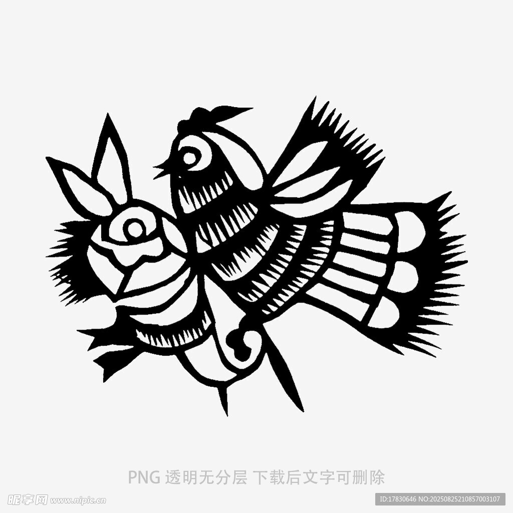 传统剪纸风蜜蜂图案设计