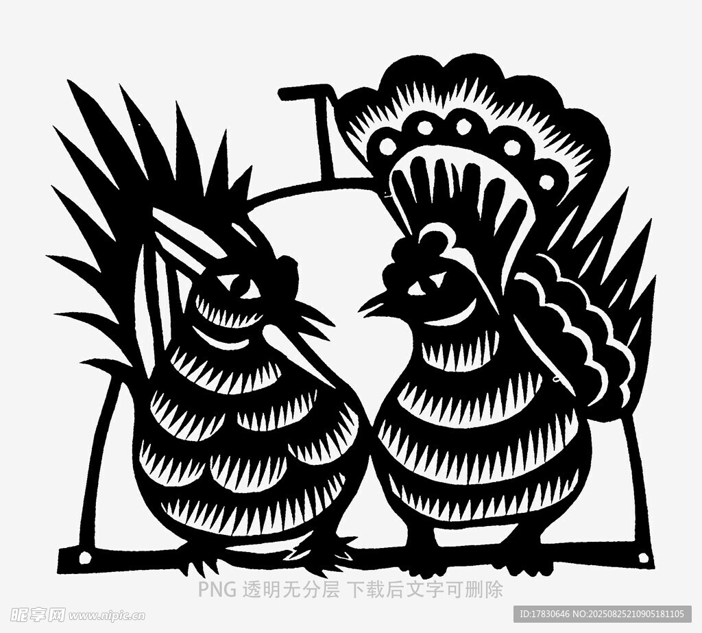 传统剪纸双鸡图