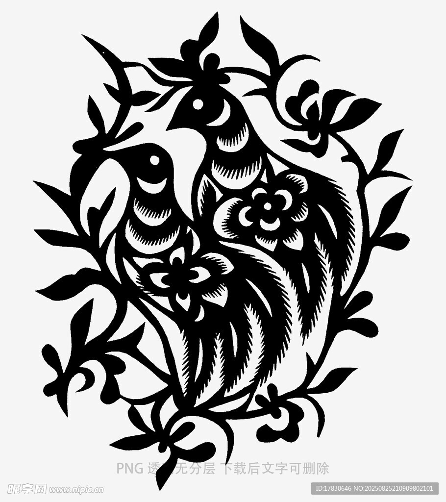 传统双鸟剪纸图案