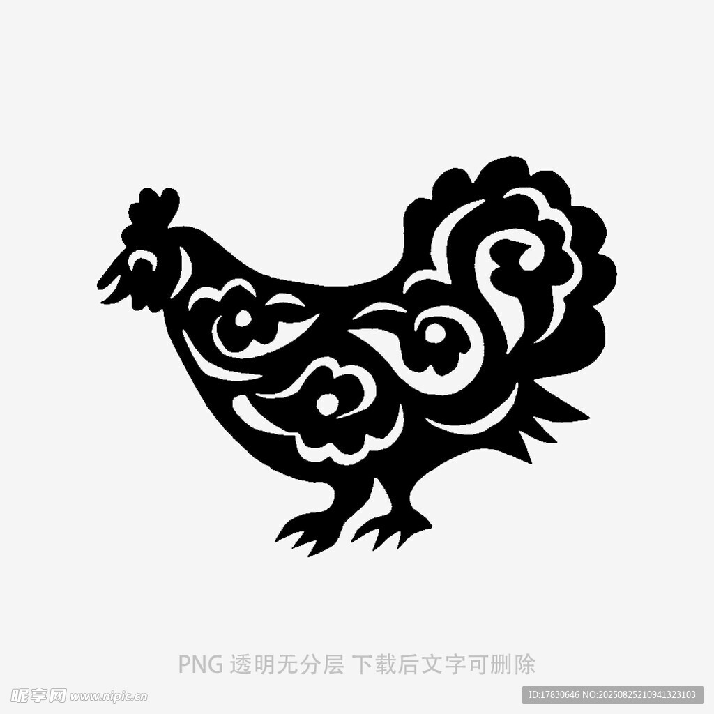 中式剪纸风公鸡图案设计