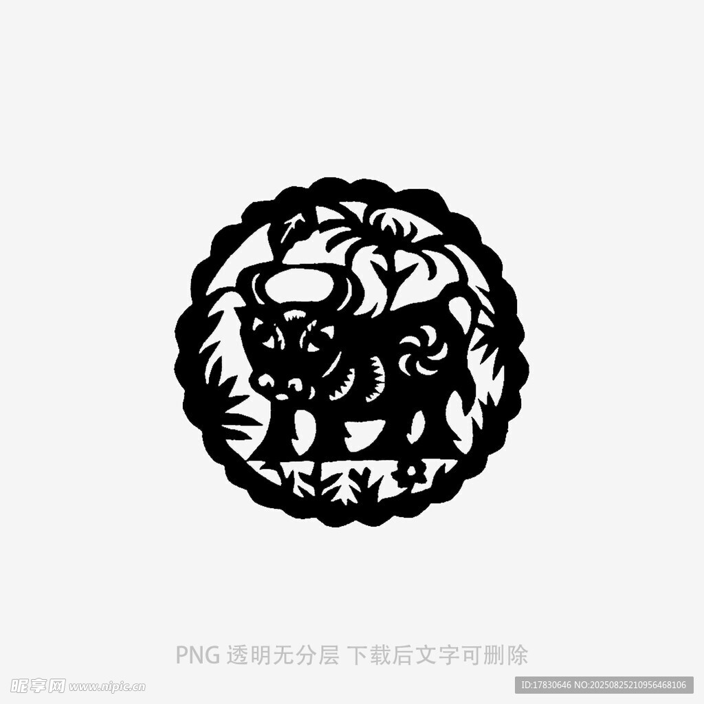 圆形虎纹剪纸图案