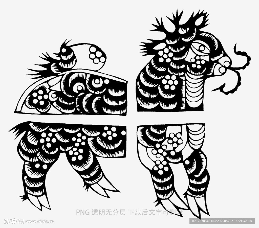 传统剪纸风格神兽图案