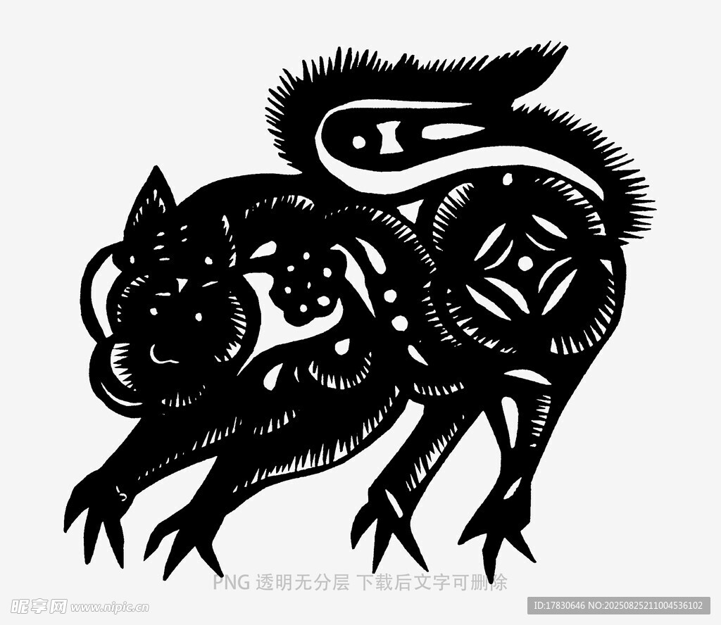 传统剪纸风格的神秘动物