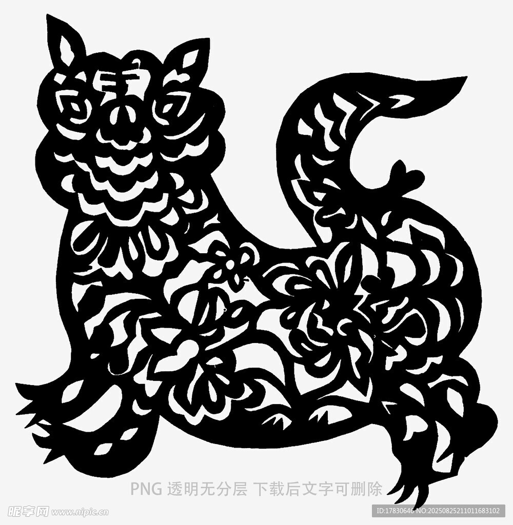 传统剪纸风的瑞兽图案