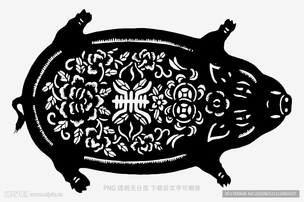 黑白雕花猪图案艺术设计