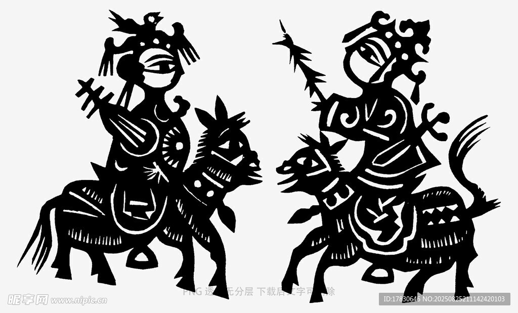 传统剪纸人物骑马图案