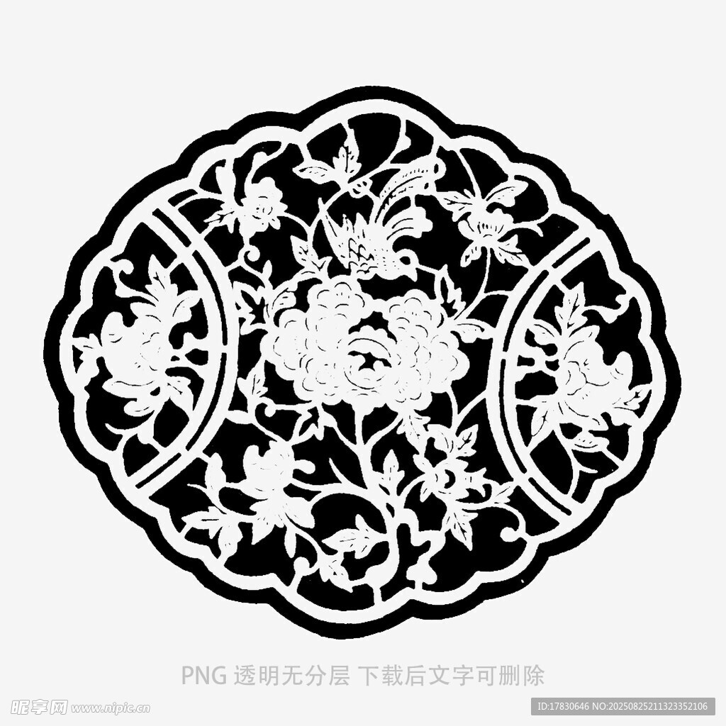 传统中式花鸟圆形剪纸图案