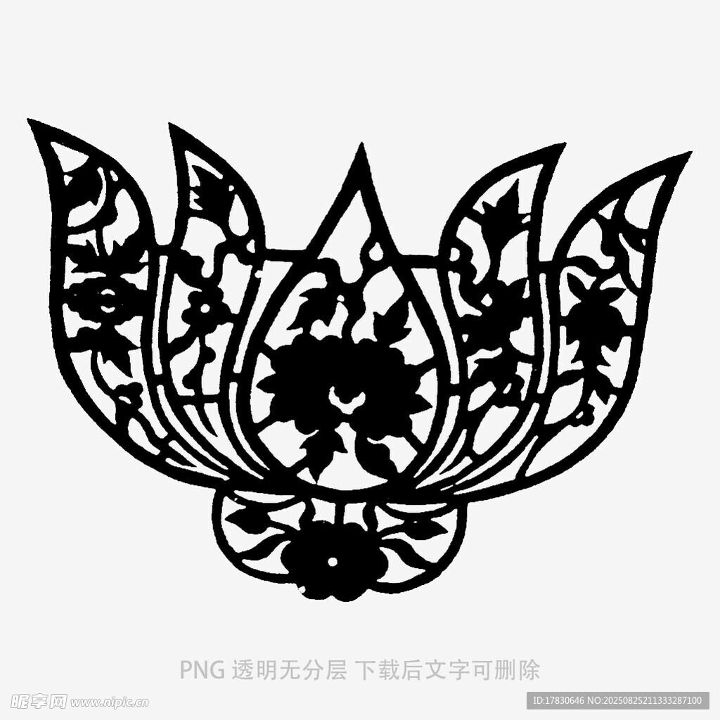中式莲花剪纸图案设计