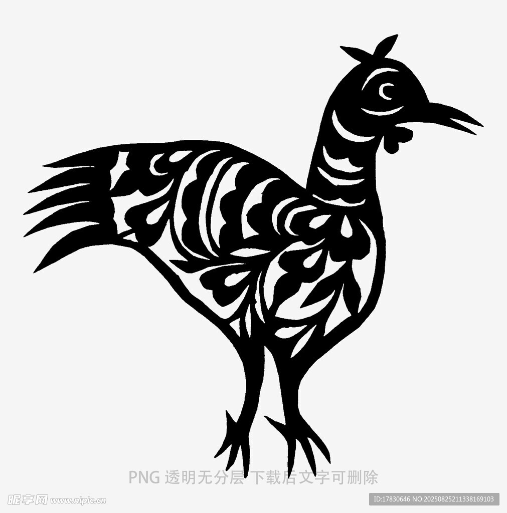 抽象风格黑白色公鸡图案