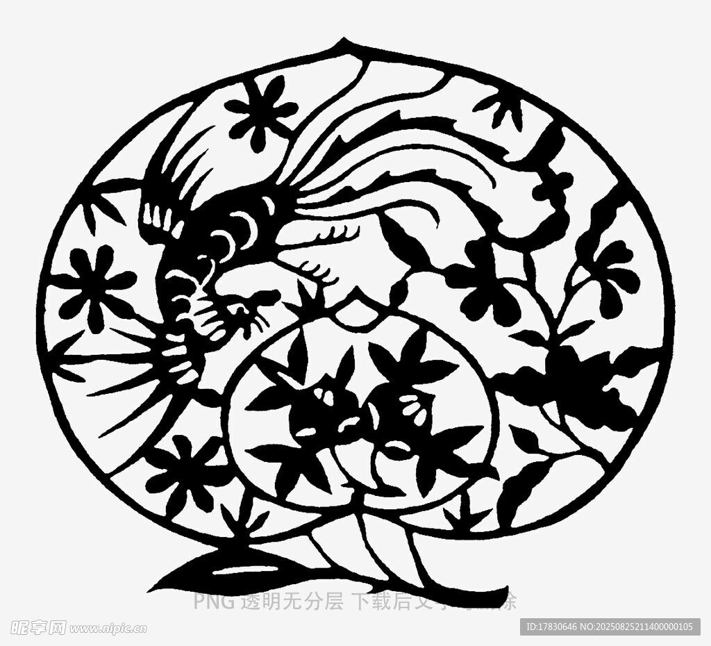 圆形花鸟剪纸艺术图案