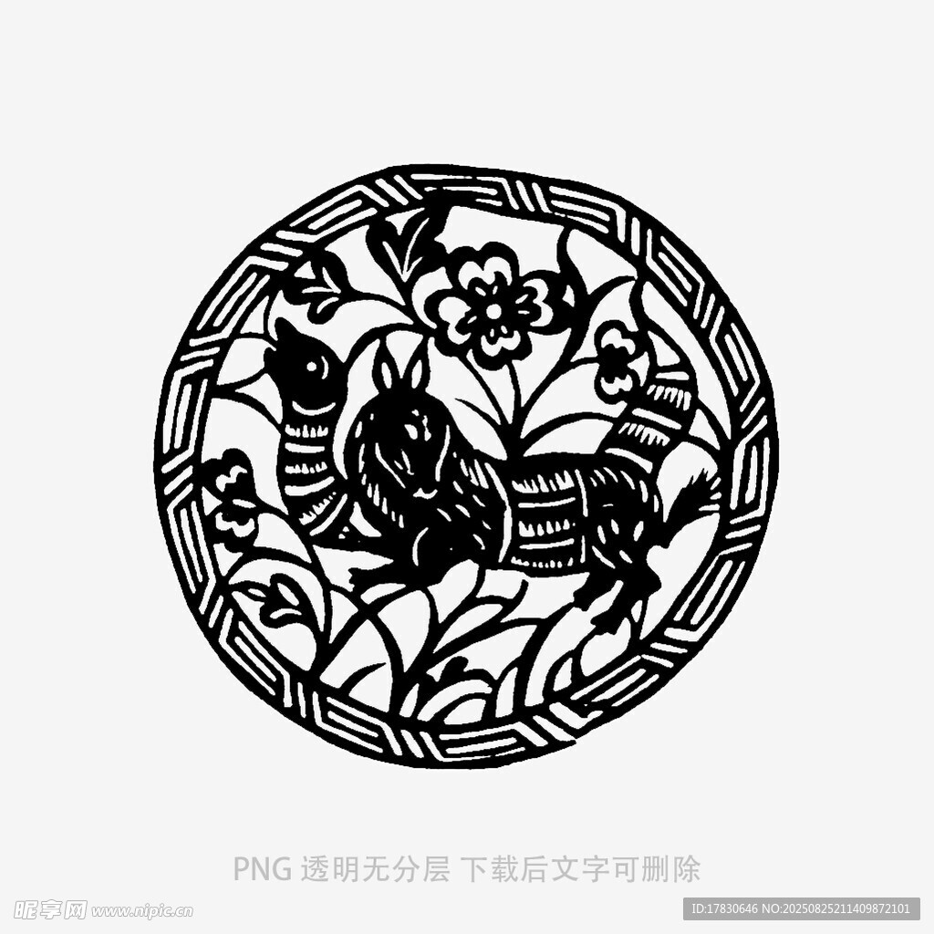 圆形动物花卉传统图案