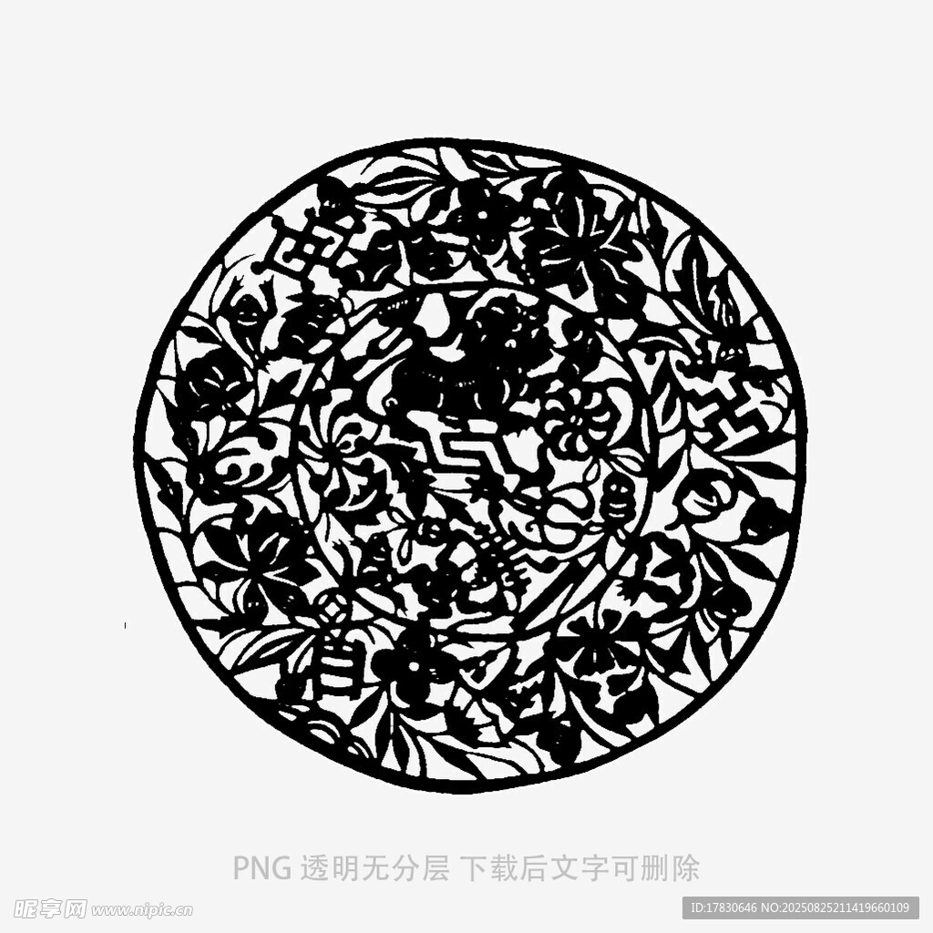 圆形黑白繁复花纹图案