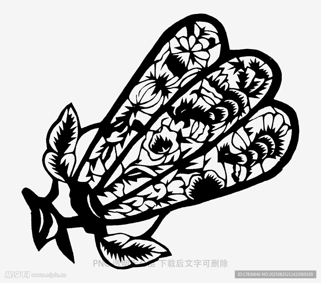 黑白花卉蝴蝶图案手套