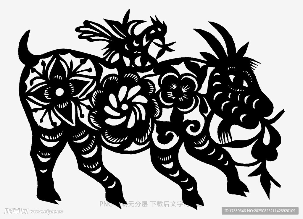 传统剪纸风的精美野猪图案