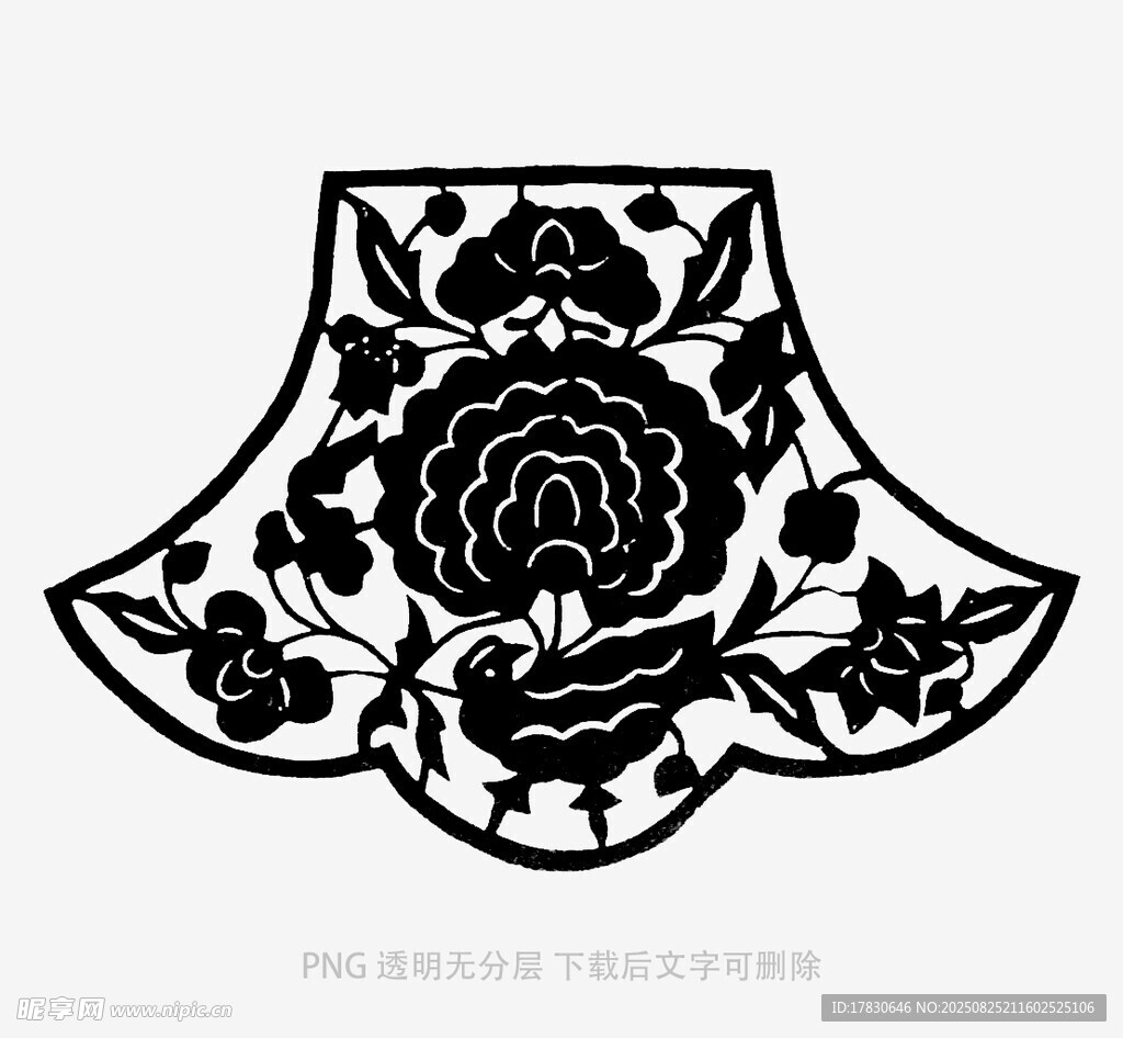 中式牡丹花卉刺绣图案