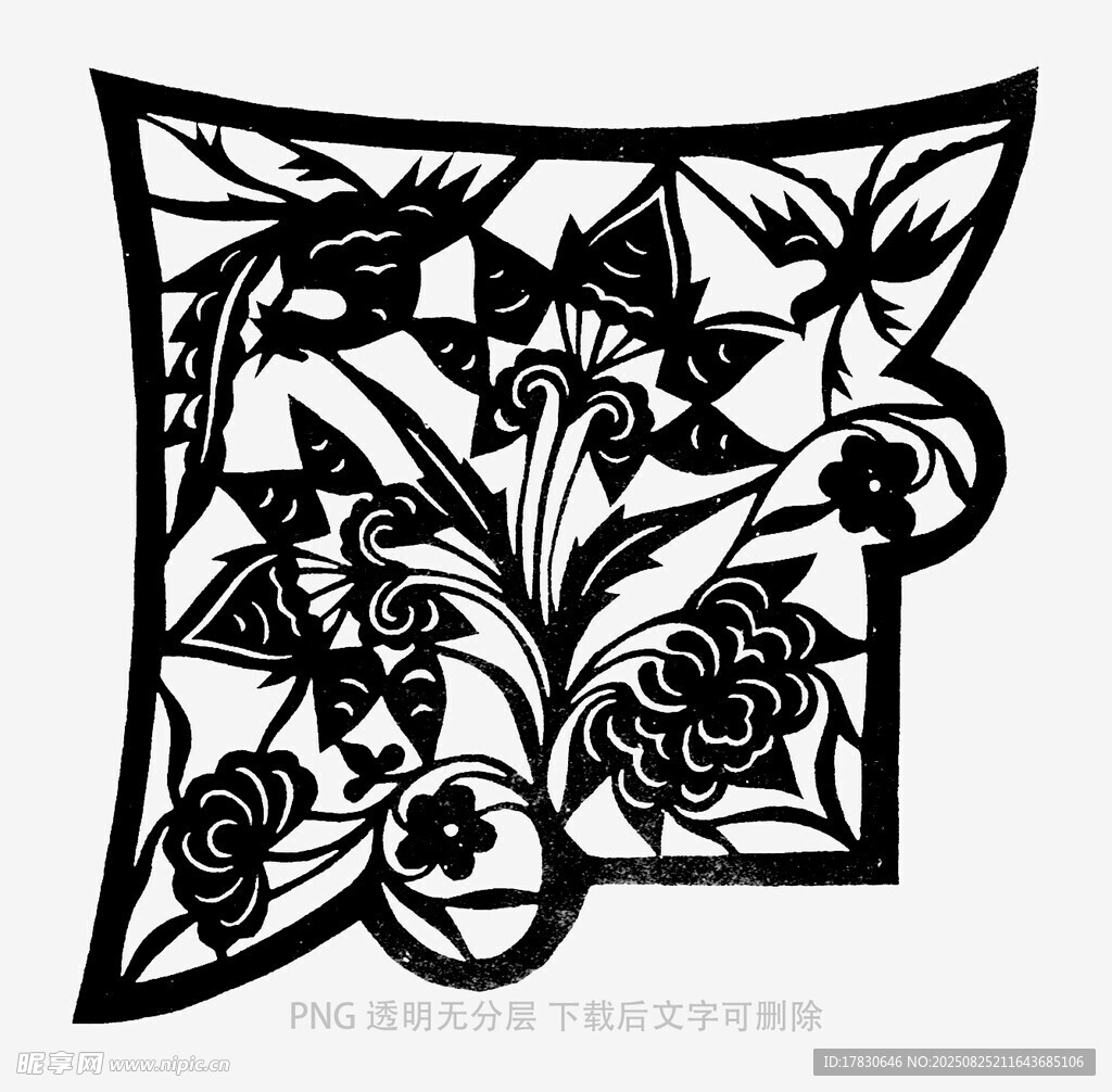 黑白花卉剪纸图案