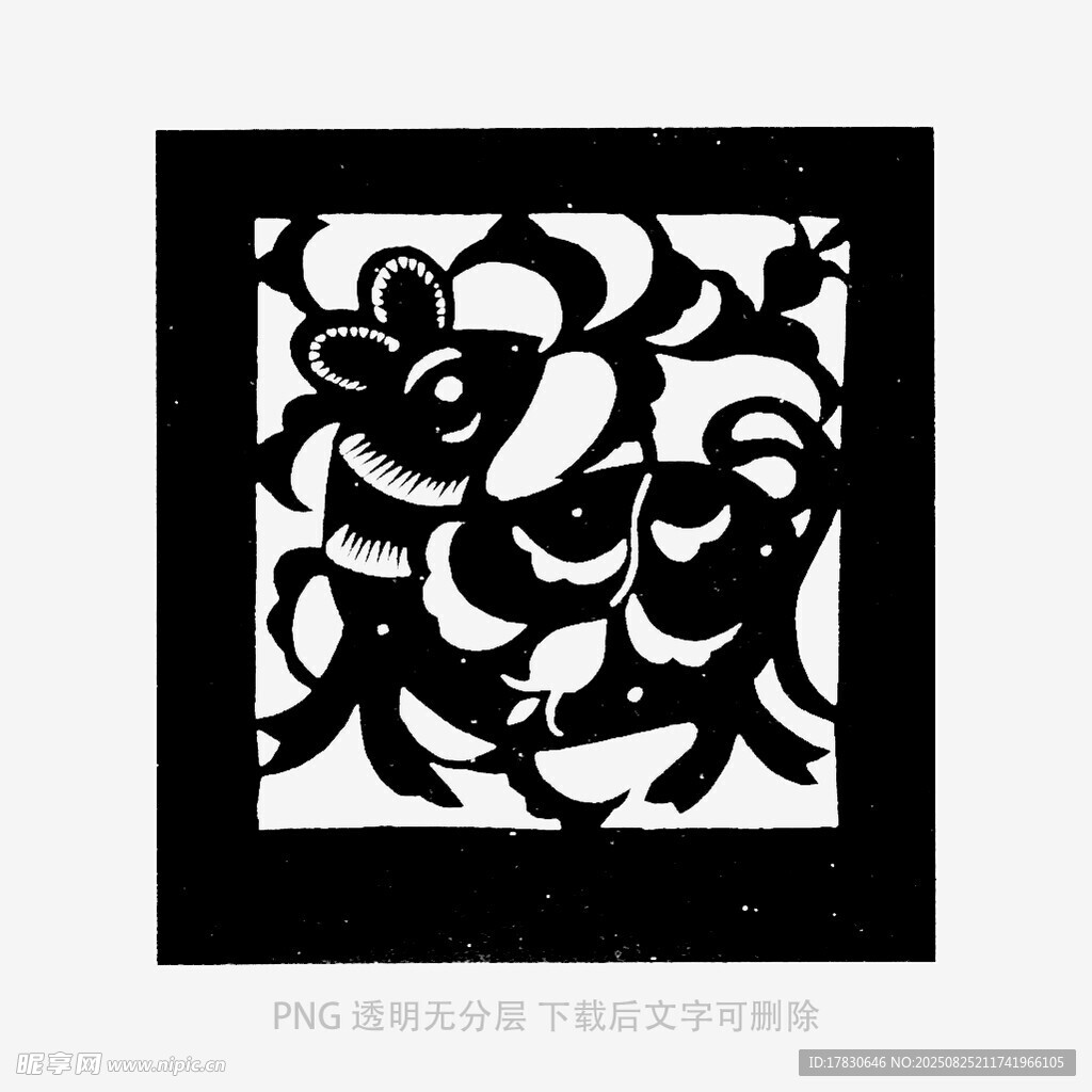 黑白花卉剪纸图案