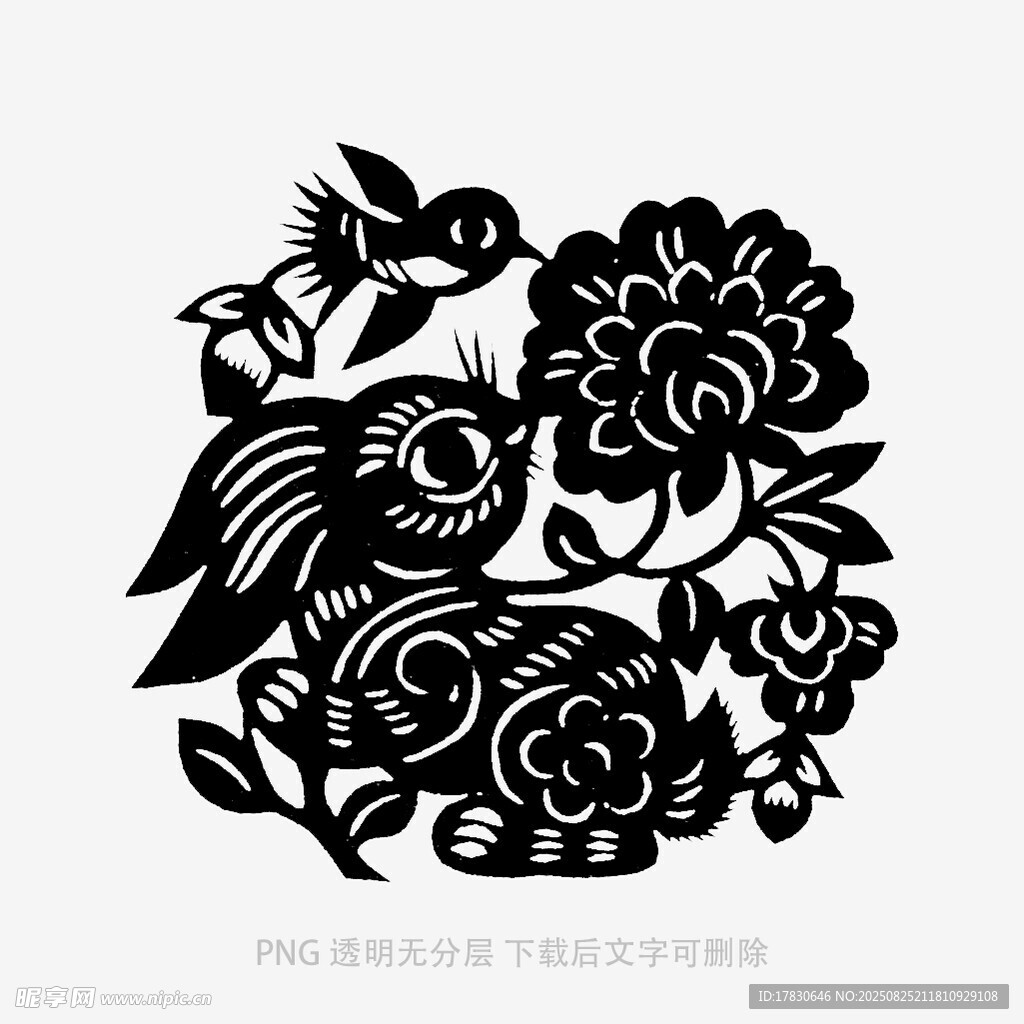 剪纸风鸡与花的精美图案