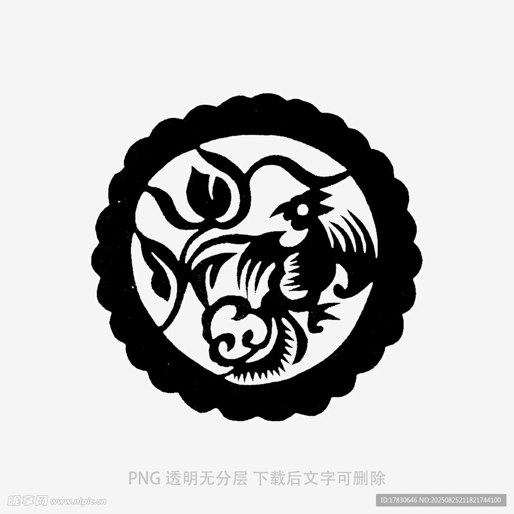 圆形猪鸟剪纸图案