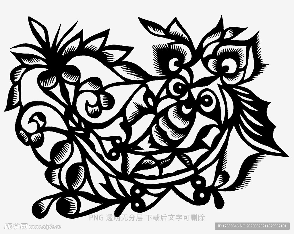 中式剪纸风花卉图案设计