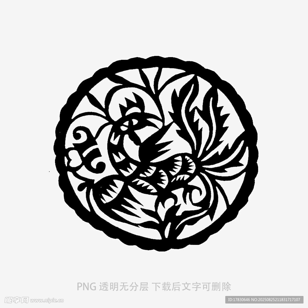 圆形花鸟剪纸艺术图案