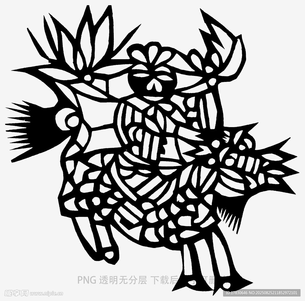 黑白几何风格装饰牛图案