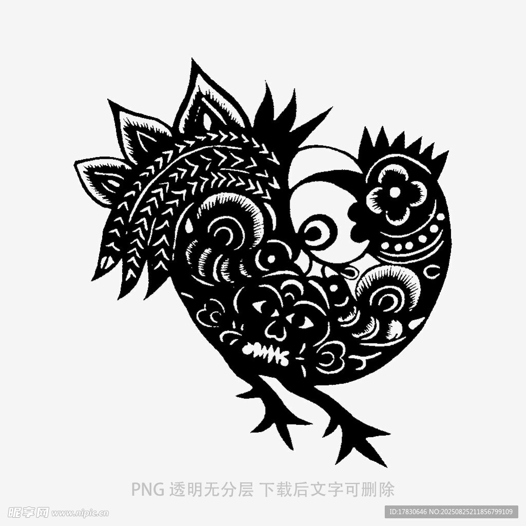 剪纸风公鸡图案设计