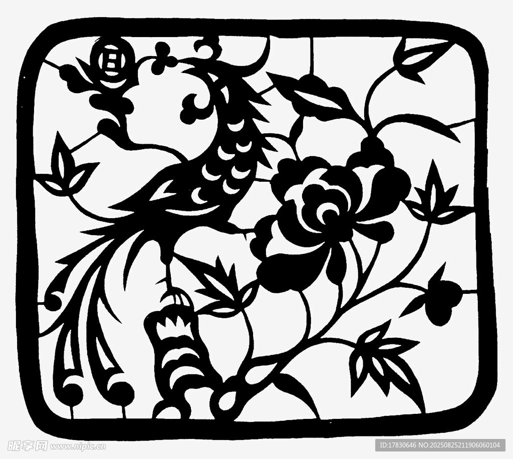 中式花鸟剪纸图案