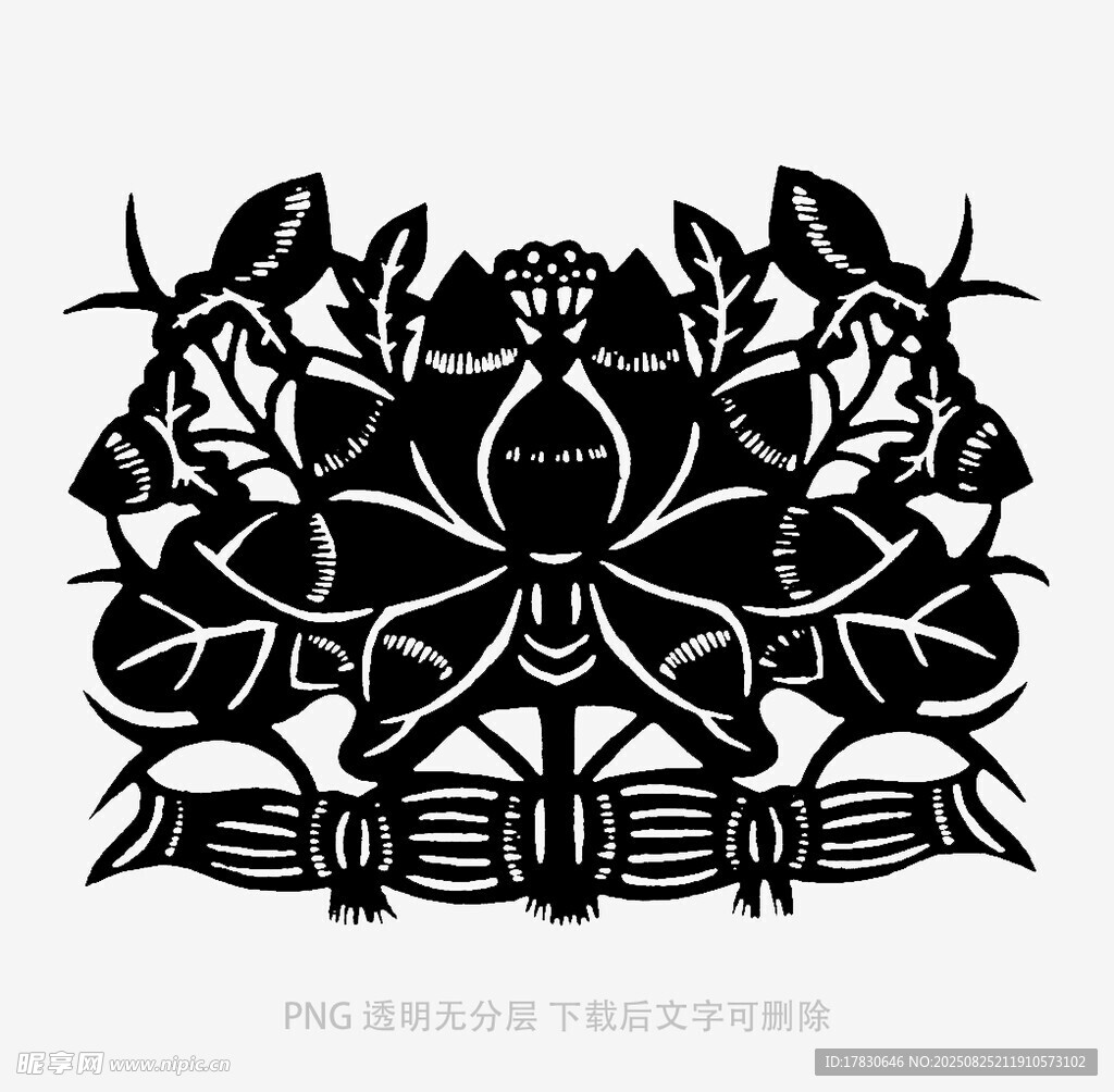 黑白花卉人物装饰图案