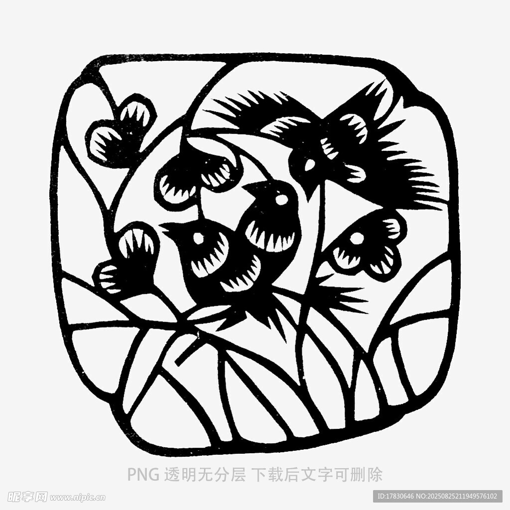 传统剪纸风花鸟图案设计